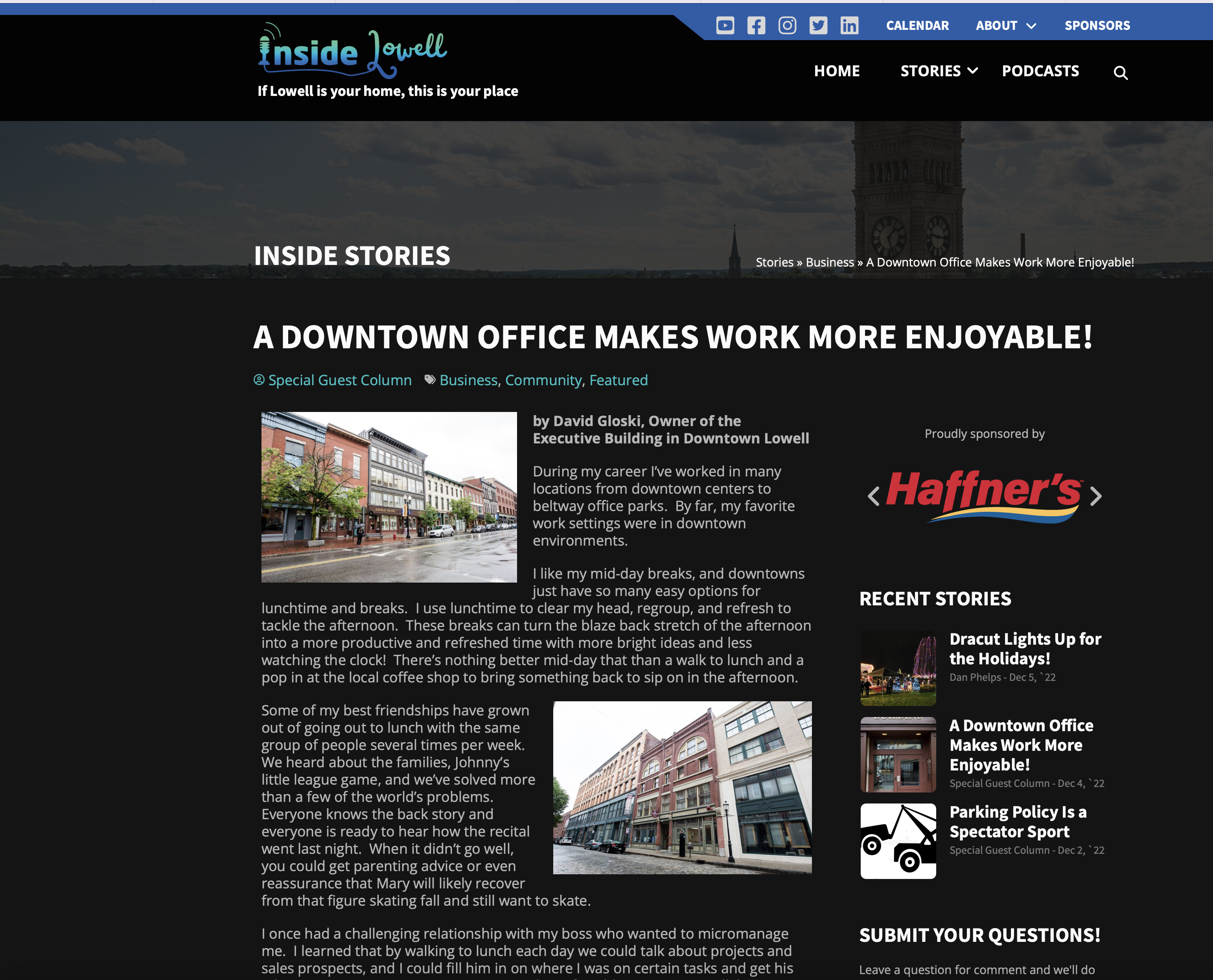 screen shot of an online article on Inside lowell
